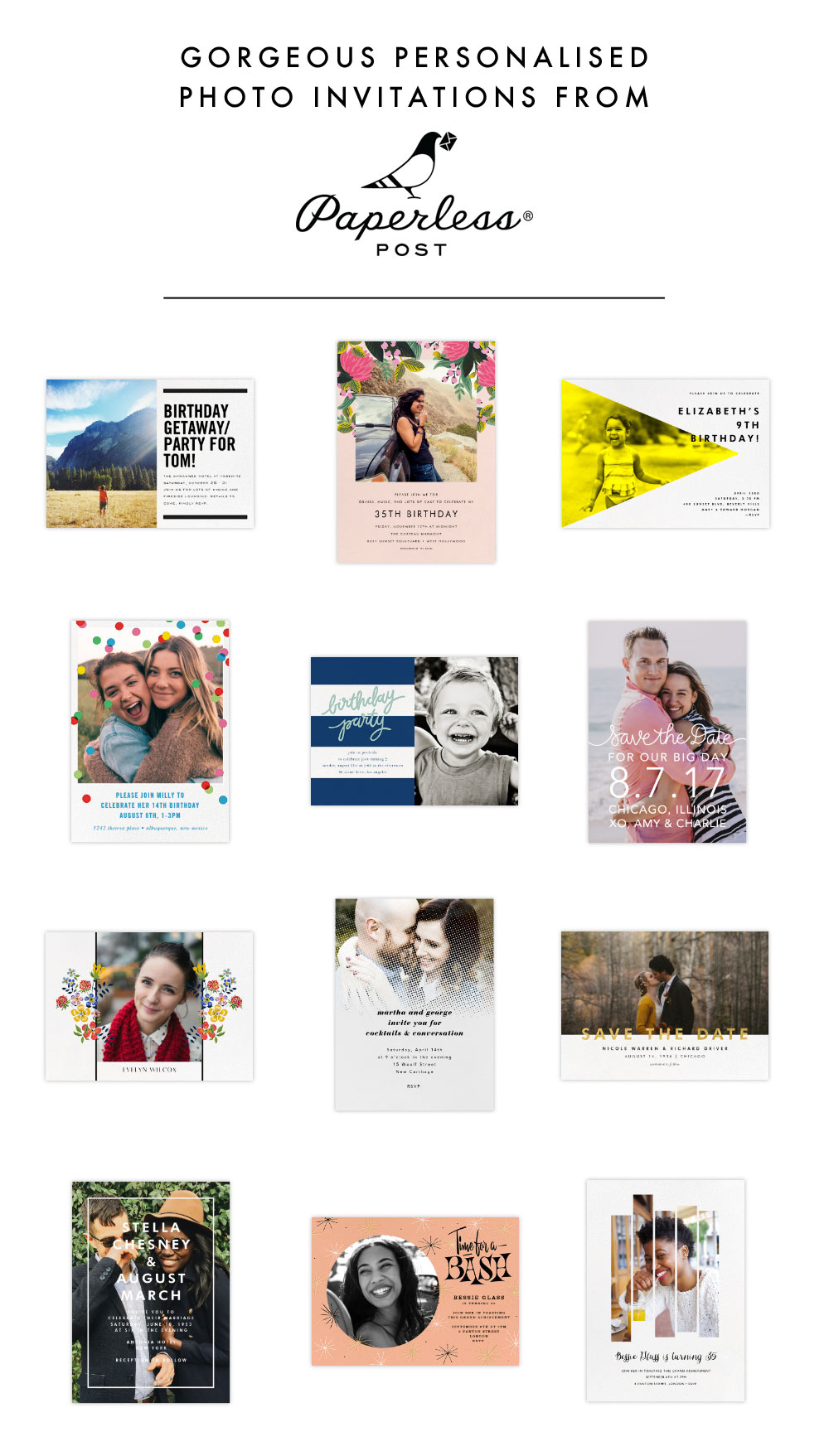 Personalisable photo invitations from Paperless Post